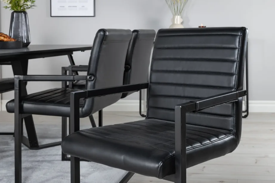 Marina ristkülikukujuline must söögitoakomplekt – must MDF laud ja musta kunstnahaga Art tugitoolid, GR20242 – 7