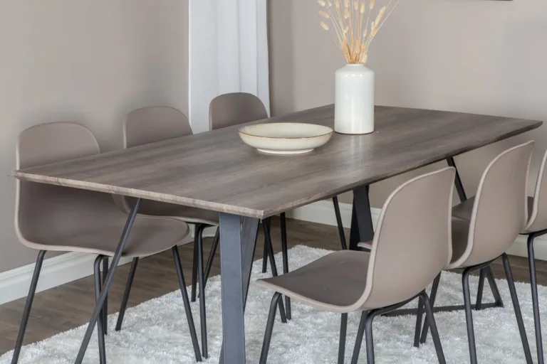 Marina söögilauakomplekt kuue khaki plastiktooli ja halli MDF lauaga - GR20272