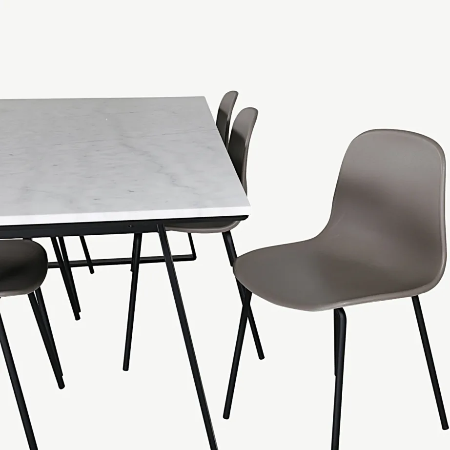 Söögilauakomplekt Estelle valge marmoriga (200 × 90 cm) ja Arctic toolidega (beež, mustad jalad), GR20378 – 3