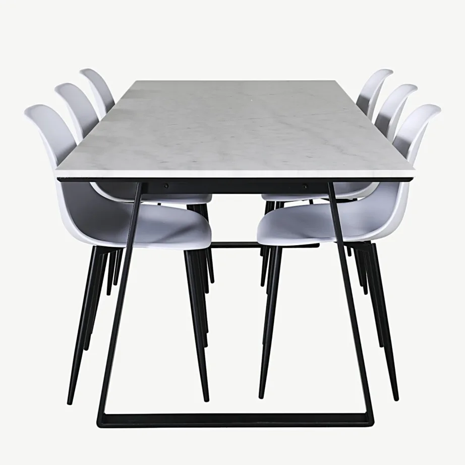 Valgest marmorist söögilaud Estelle koos Polar toolidega (6 tk), mustade terasjalgadega, GR20380 – 2