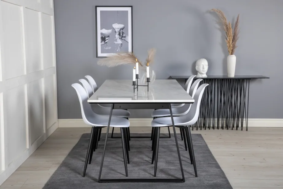 Valgest marmorist söögilaud Estelle koos Polar toolidega (6 tk), mustade terasjalgadega, GR20380 – 5