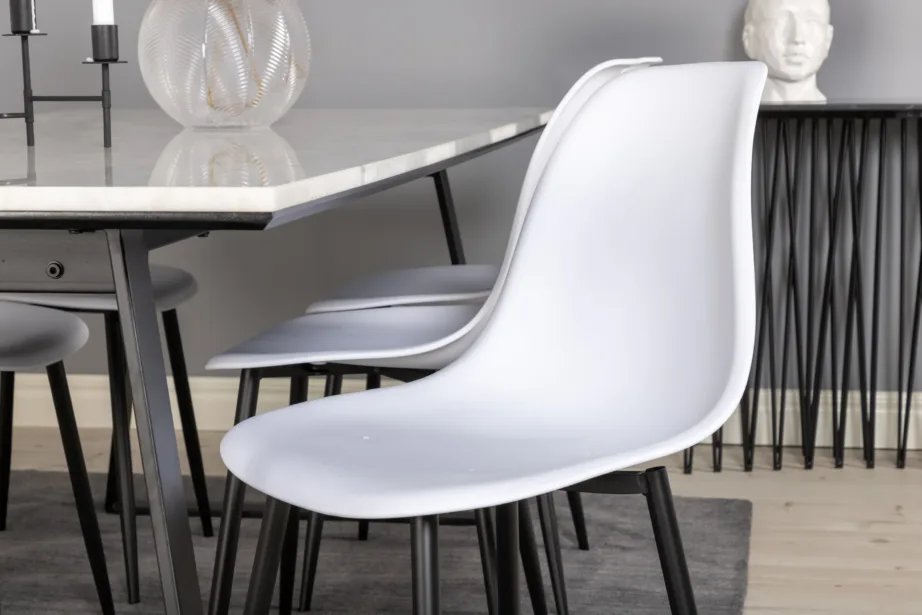 Valgest marmorist söögilaud Estelle koos Polar toolidega (6 tk), mustade terasjalgadega, GR20380 – 7