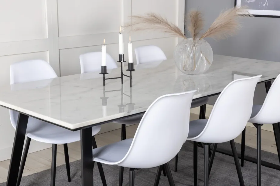 Valgest marmorist söögilaud Estelle koos Polar toolidega (6 tk), mustade terasjalgadega, GR20380 – 8