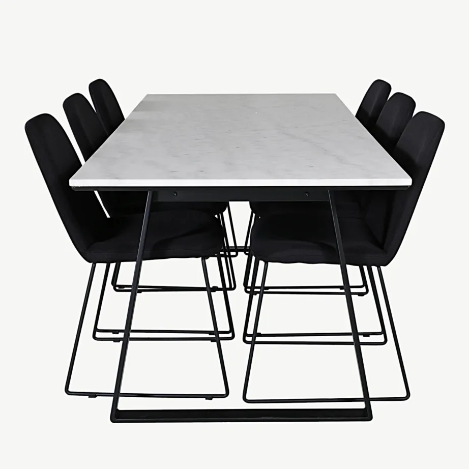 Söögilaud Estelle marmorlauaplaadiga ja mustade Muce toolidega (6 tooli komplektis), GR20388 – 2
