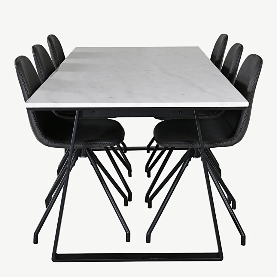 Estelle marmorlauaga söögilaud ja Polar mustad kunstnahast toolid, GR20389 – 2