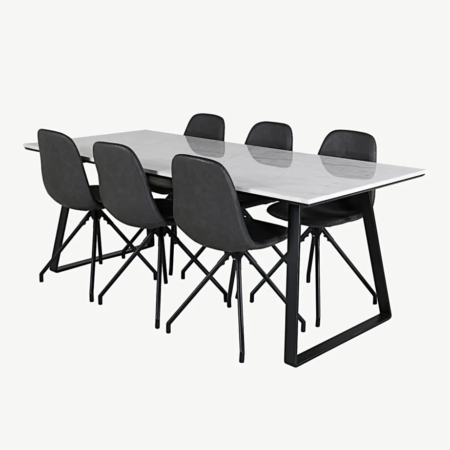 Estelle marmorlauaga söögilaud ja Polar mustad kunstnahast toolid, GR20389