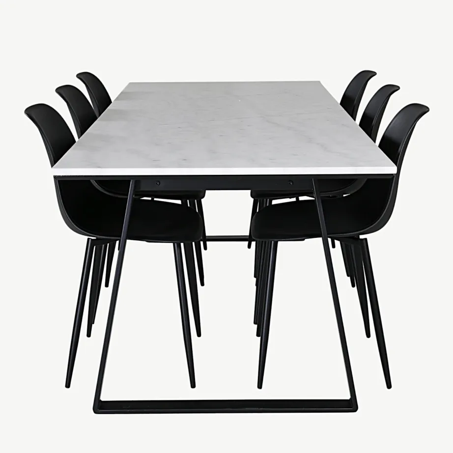 Ristkülikukujuline marmorist söögilaud Estelle Polar toolidega (6 tk, mustad), GR20392 – 2