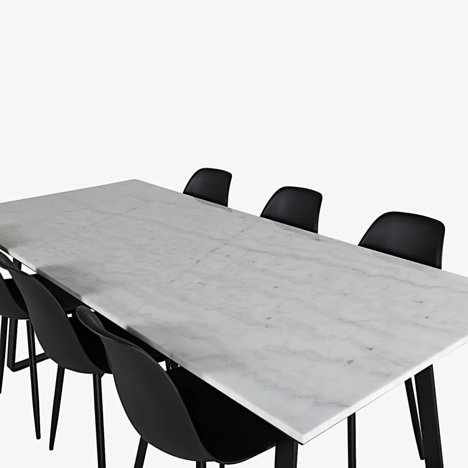 Ristkülikukujuline marmorist söögilaud Estelle Polar toolidega (6 tk, mustad), GR20392 – 4