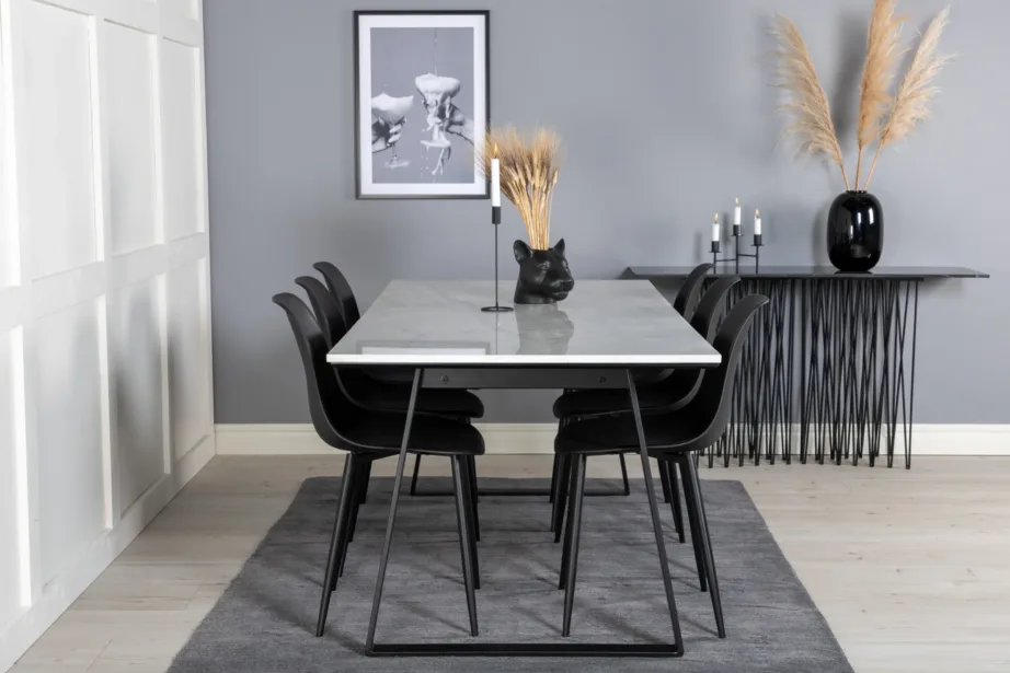 Ristkülikukujuline marmorist söögilaud Estelle Polar toolidega (6 tk, mustad), GR20392 – 5