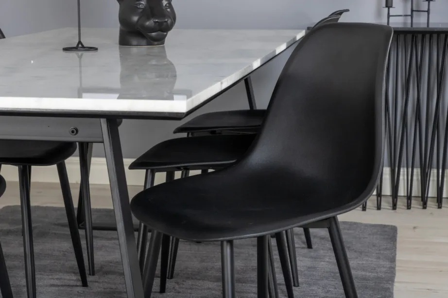 Ristkülikukujuline marmorist söögilaud Estelle Polar toolidega (6 tk, mustad), GR20392 – 7