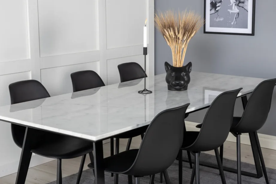 Ristkülikukujuline marmorist söögilaud Estelle Polar toolidega (6 tk, mustad), GR20392 – 8