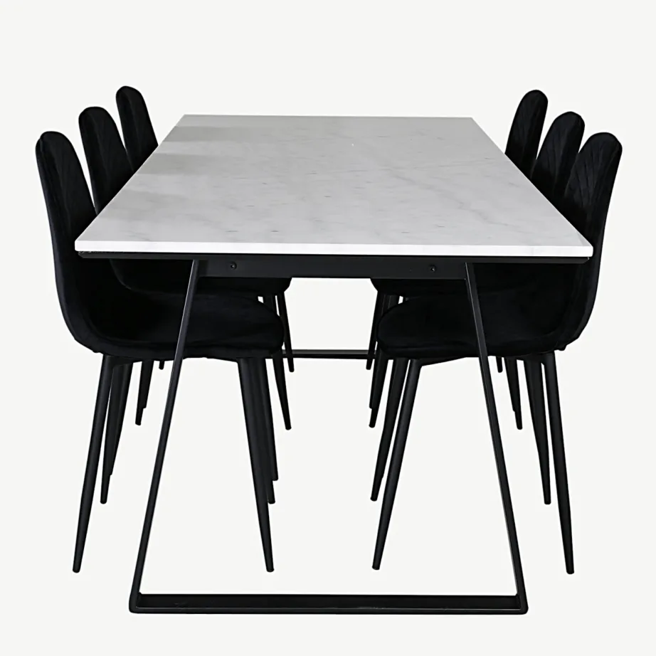 Valge marmorist söögilaua komplekt Estelle mustade sametist toolidega Polar (6-kohaline), GR20395 – 2