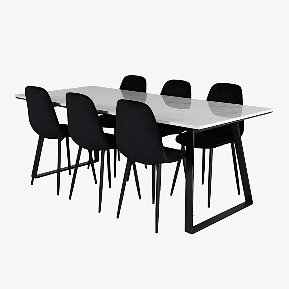 Valge marmorist söögilaua komplekt Estelle mustade sametist toolidega Polar (6-kohaline), GR20395