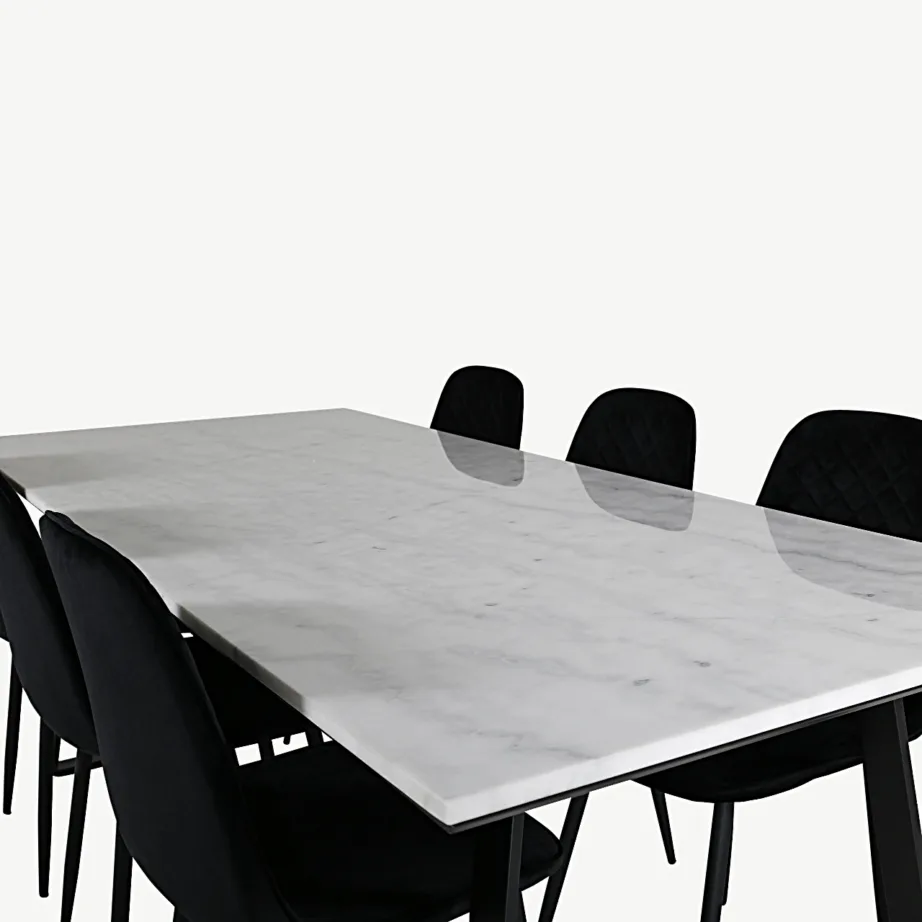 Valge marmorist söögilaua komplekt Estelle mustade sametist toolidega Polar (6-kohaline), GR20395 – 4