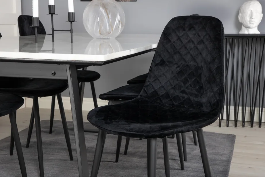 Valge marmorist söögilaua komplekt Estelle mustade sametist toolidega Polar (6-kohaline), GR20395 – 7