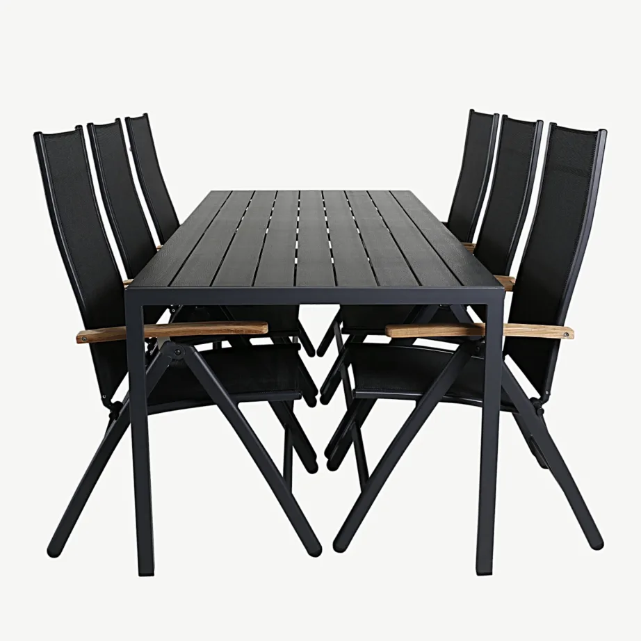Must välimööblikomplekt Break – suur laud ja reguleeritavate tiigipuukäetugedega toolidega, GR21704 – 2