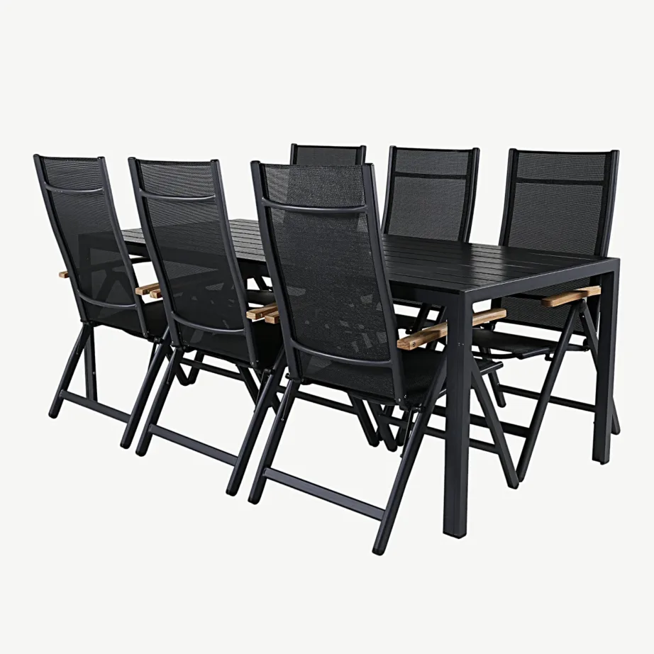 Must välimööblikomplekt Break – suur laud ja reguleeritavate tiigipuukäetugedega toolidega, GR21704 – 3