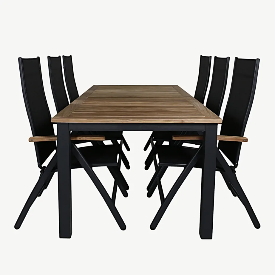 Pikendatav tiigipuust aiamööblikomplekt Panama (must alumiinium, kokkupandavad toolid), GR21748 – 2