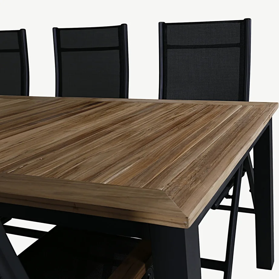 Pikendatav tiigipuust aiamööblikomplekt Panama (must alumiinium, kokkupandavad toolid), GR21748 – 4