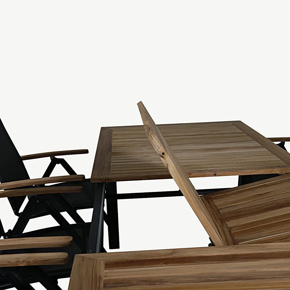 Pikendatav tiigipuust aiamööblikomplekt Panama (must alumiinium, kokkupandavad toolid), GR21748 – 5