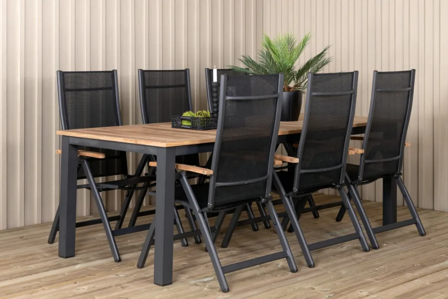 Pikendatav tiigipuust aiamööblikomplekt Panama (must alumiinium, kokkupandavad toolid), GR21748 – 7