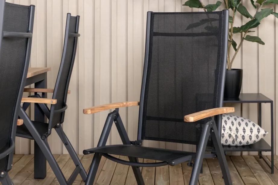 Pikendatav tiigipuust aiamööblikomplekt Panama (must alumiinium, kokkupandavad toolid), GR21748 – 10