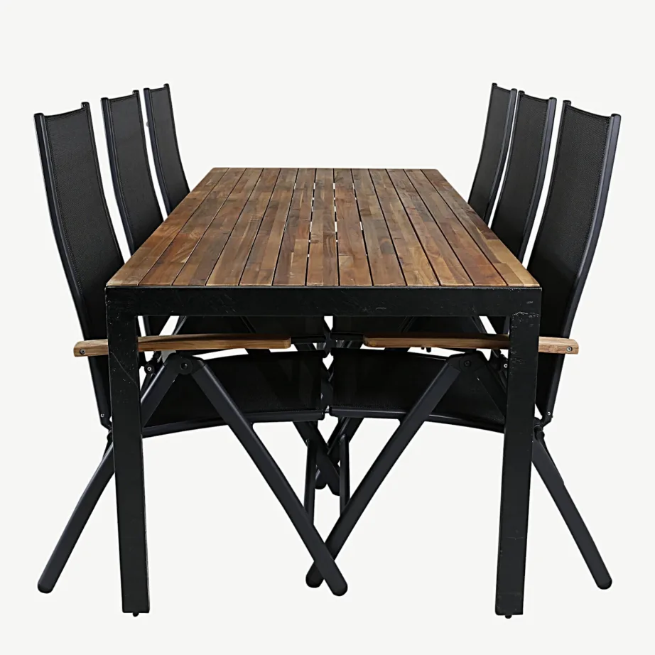 Bois ristkülikukujuline akaatsiapuidust aiamööblikomplekt – laud ja reguleeritavad mustad toolid, GR21980 – 2