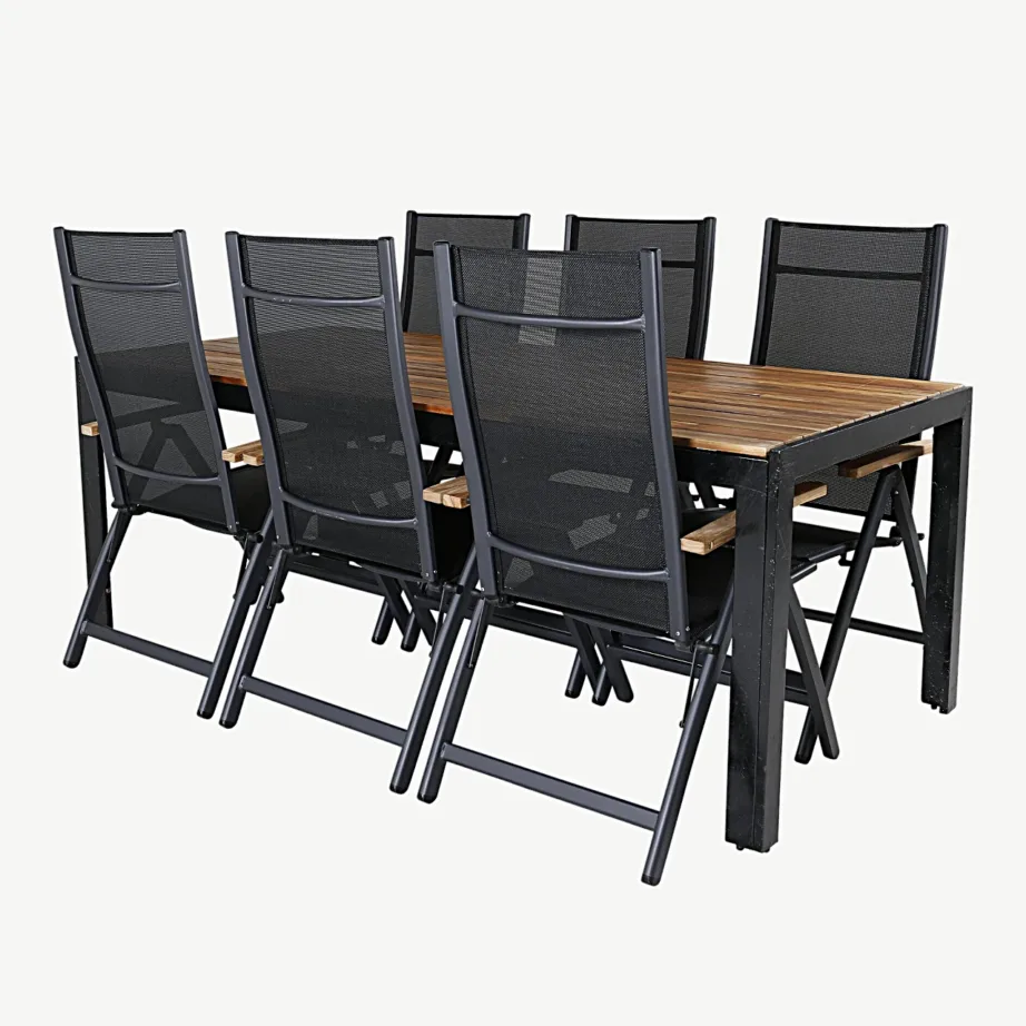 Bois ristkülikukujuline akaatsiapuidust aiamööblikomplekt – laud ja reguleeritavad mustad toolid, GR21980 – 3