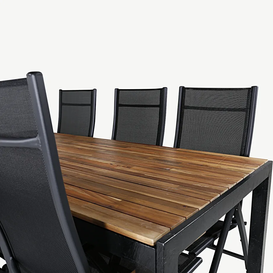 Bois ristkülikukujuline akaatsiapuidust aiamööblikomplekt – laud ja reguleeritavad mustad toolid, GR21980 – 5