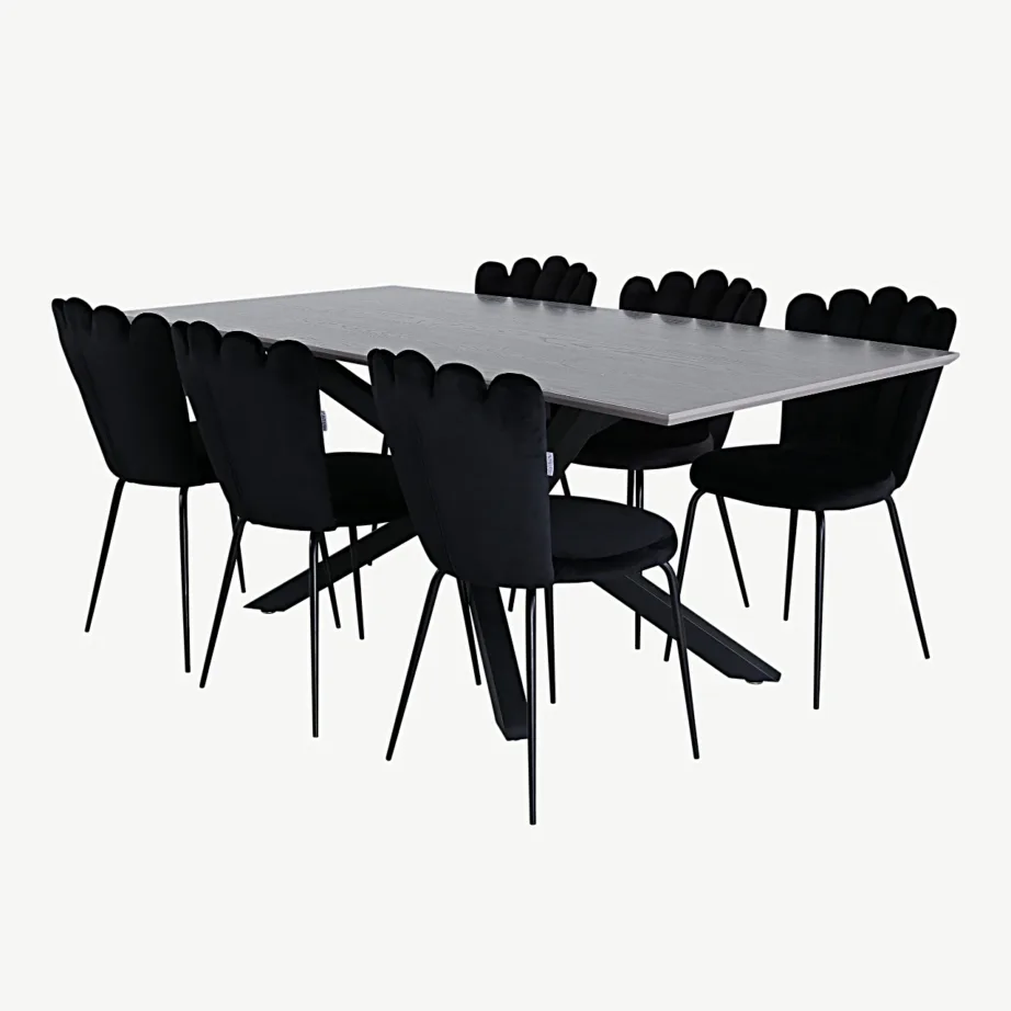 Piazza ristkülikukujuline söögilauakomplekt musta raamiga ja Limhamn velvetist toolid, GR22264