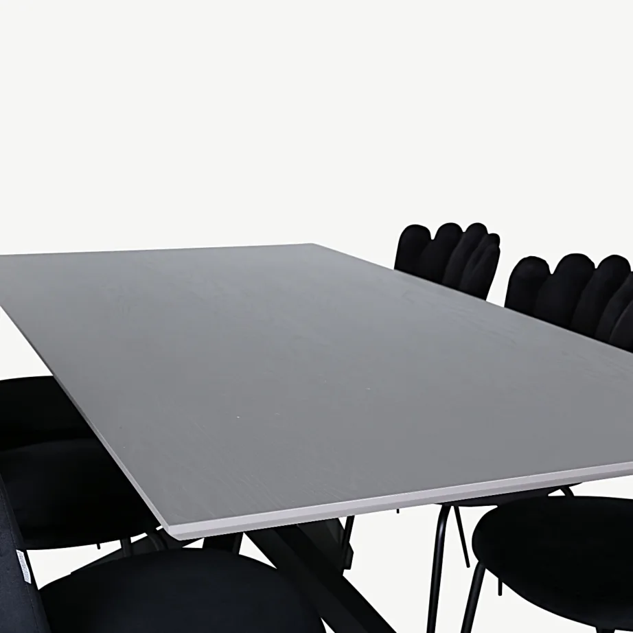 Piazza ristkülikukujuline söögilauakomplekt musta raamiga ja Limhamn velvetist toolid, GR22264 – 3