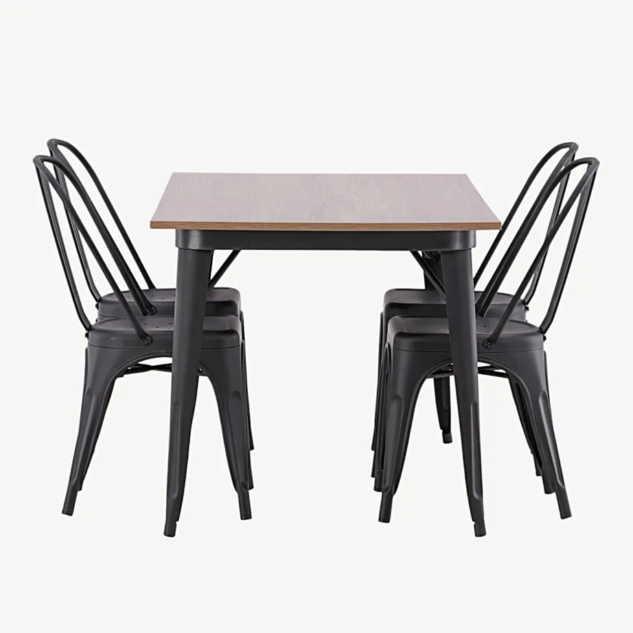 Pähklitooni MDF-lauaplaadiga söögitoakomplekt Tempe, musta metallraamiga (1 laud ja 4 tooli), GR22992 – 7