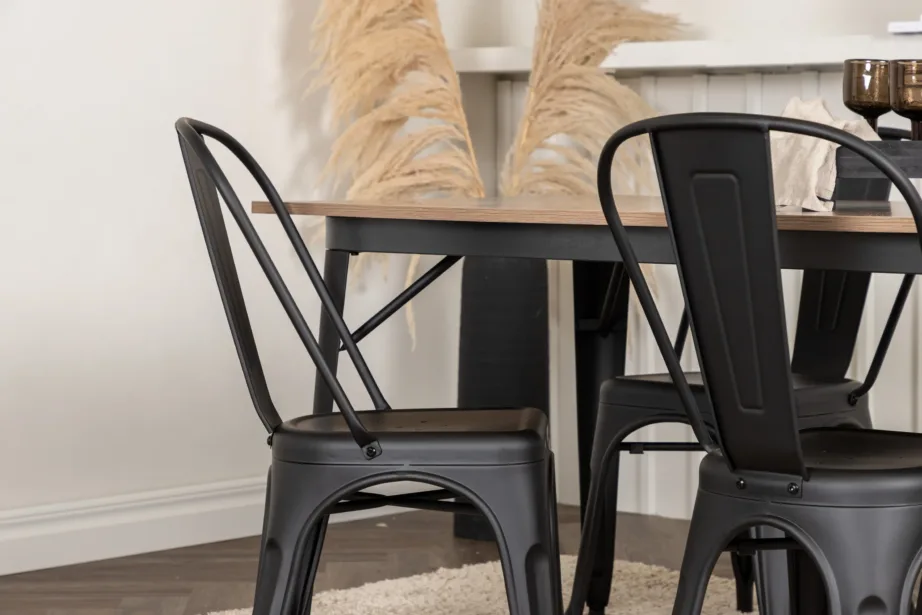 Pähklitooni MDF-lauaplaadiga söögitoakomplekt Tempe, musta metallraamiga (1 laud ja 4 tooli), GR22992 – 9