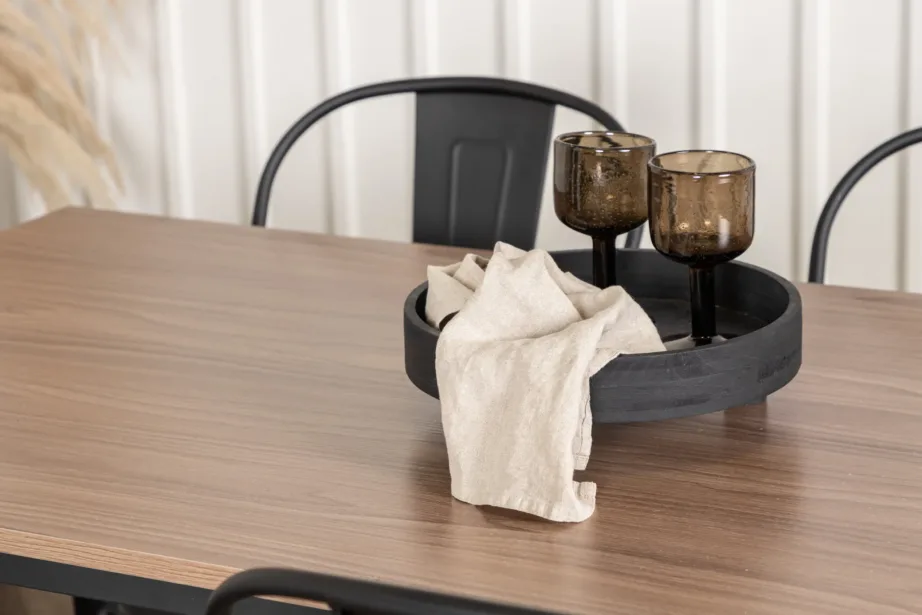 Pähklitooni MDF-lauaplaadiga söögitoakomplekt Tempe, musta metallraamiga (1 laud ja 4 tooli), GR22992 – 10