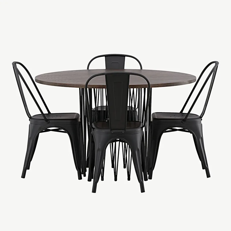 Ümmargune söögikomplekt Stone (mokkavineer, must terasjalg) ja mustad Tempe terastoolid, GR23033 – 2