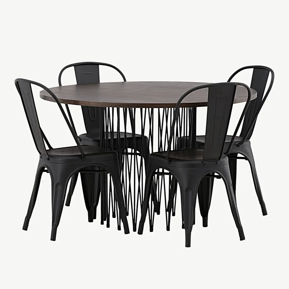 Ümmargune söögikomplekt Stone (mokkavineer, must terasjalg) ja mustad Tempe terastoolid, GR23033 – 3