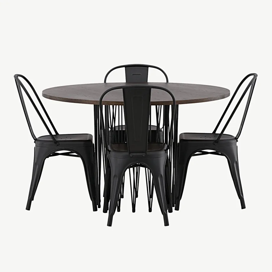 Ümmargune söögikomplekt Stone (mokkavineer, must terasjalg) ja mustad Tempe terastoolid, GR23033 – 4