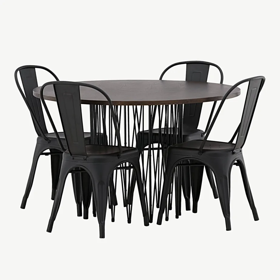 Ümmargune söögikomplekt Stone (mokkavineer, must terasjalg) ja mustad Tempe terastoolid, GR23033 – 5