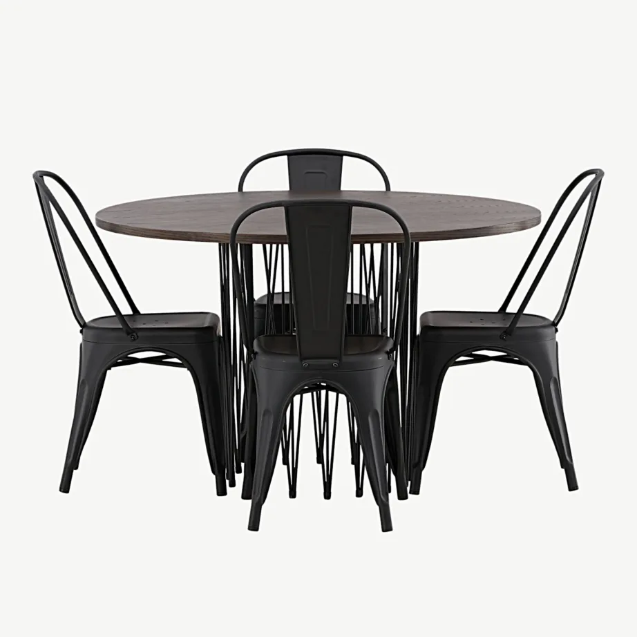 Ümmargune söögikomplekt Stone (mokkavineer, must terasjalg) ja mustad Tempe terastoolid, GR23033 – 7