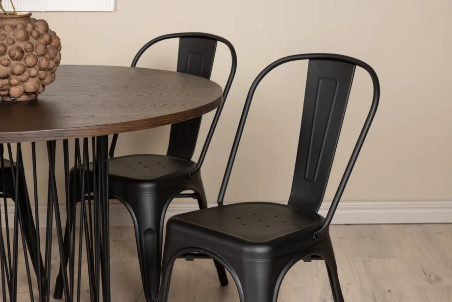 Ümmargune söögikomplekt Stone (mokkavineer, must terasjalg) ja mustad Tempe terastoolid, GR23033 – 9