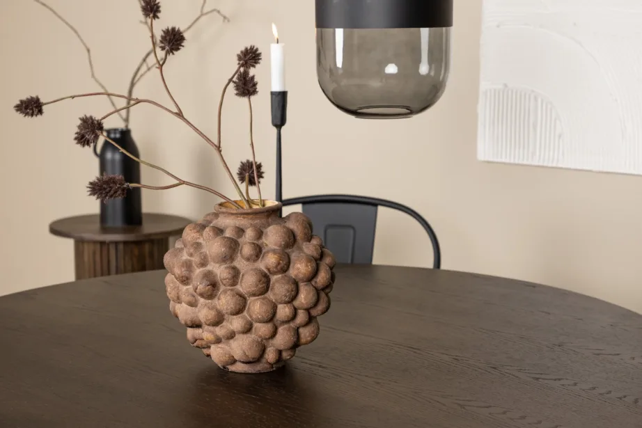 Ümmargune söögikomplekt Stone (mokkavineer, must terasjalg) ja mustad Tempe terastoolid, GR23033 – 10