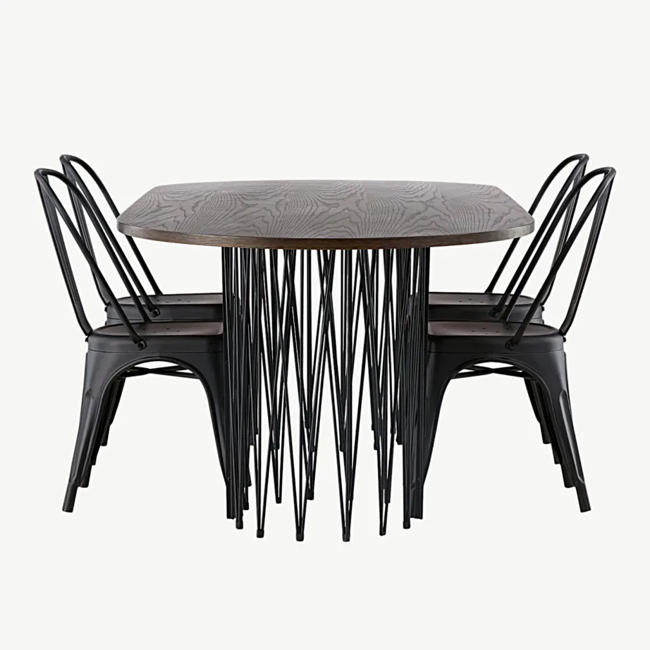 Ovaalne söögilauakomplekt Stone mokkavärvi MDF-lauaplaadi ja mustade metallist Tempe toolidega, GR23048 – 2