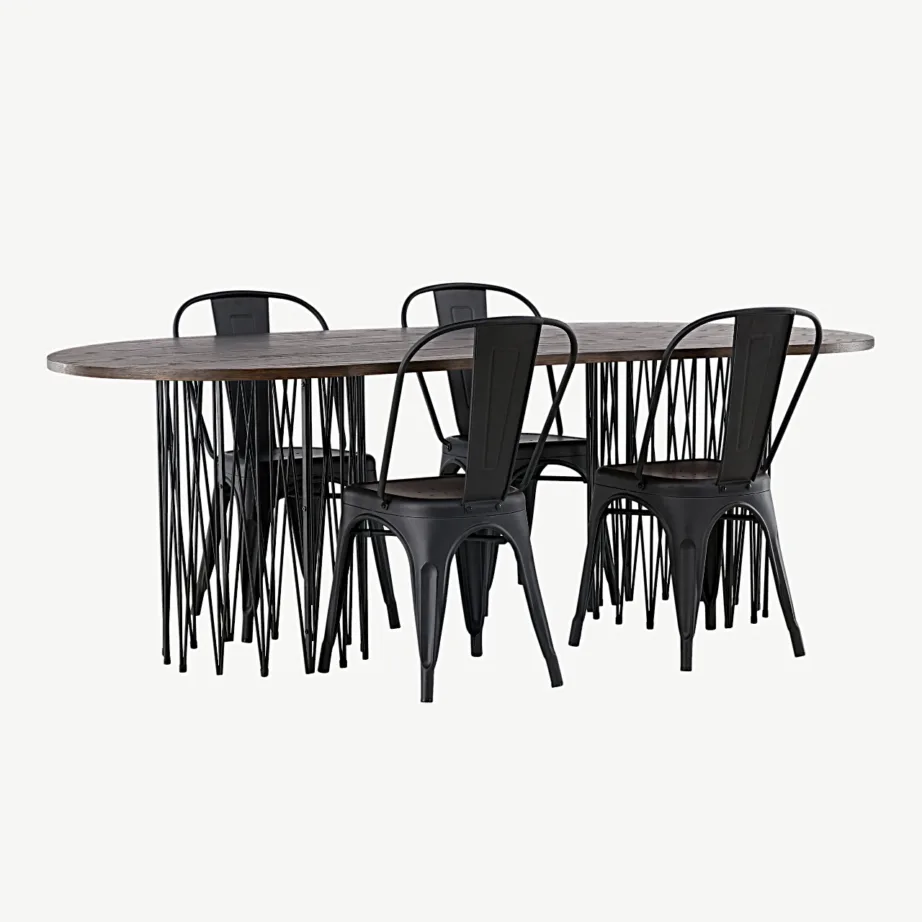 Ovaalne söögilauakomplekt Stone mokkavärvi MDF-lauaplaadi ja mustade metallist Tempe toolidega, GR23048 – 3