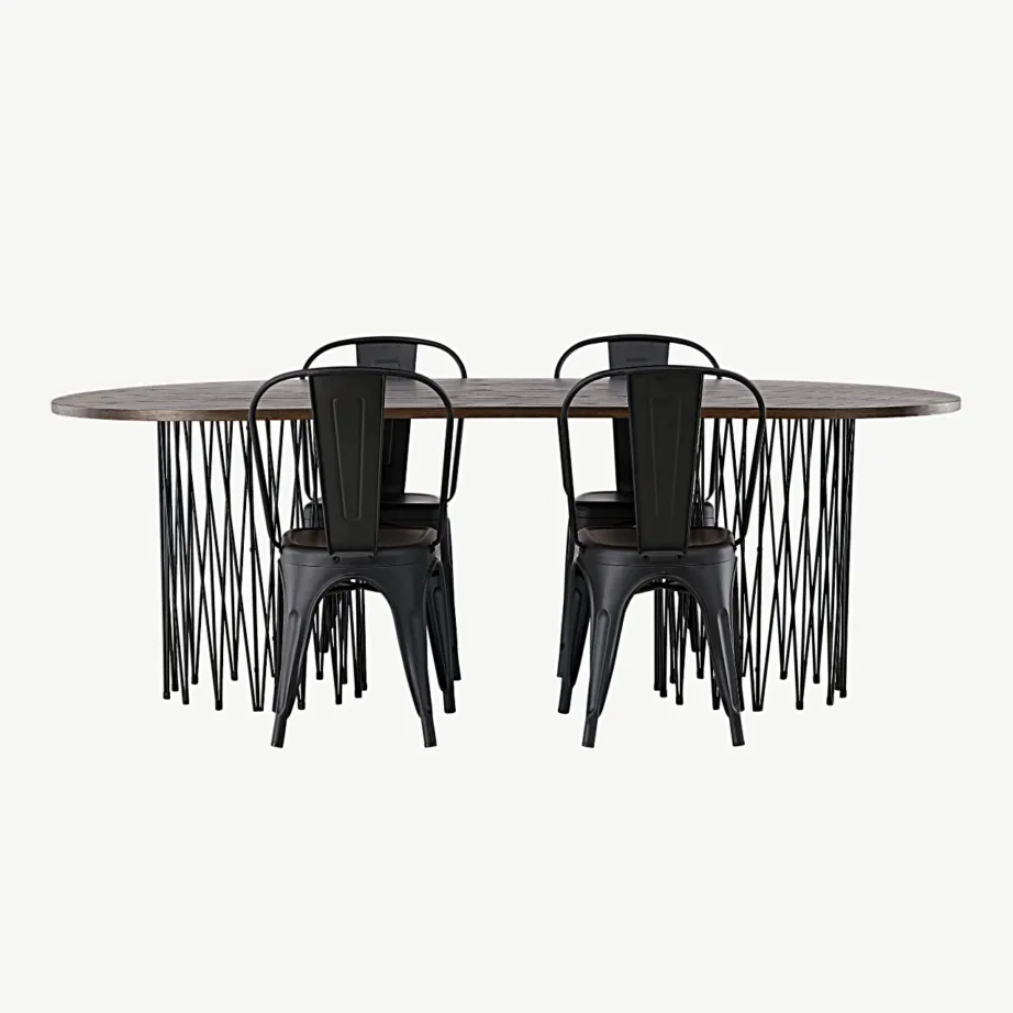 Ovaalne söögilauakomplekt Stone mokkavärvi MDF-lauaplaadi ja mustade metallist Tempe toolidega, GR23048 – 4