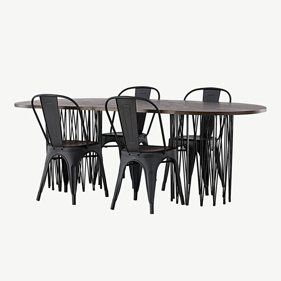 Ovaalne söögilauakomplekt Stone mokkavärvi MDF-lauaplaadi ja mustade metallist Tempe toolidega, GR23048 – 5