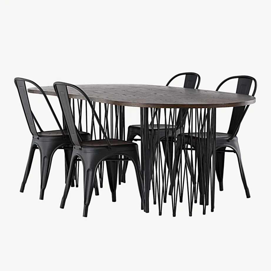 Ovaalne söögilauakomplekt Stone mokkavärvi MDF-lauaplaadi ja mustade metallist Tempe toolidega, GR23048 – 6