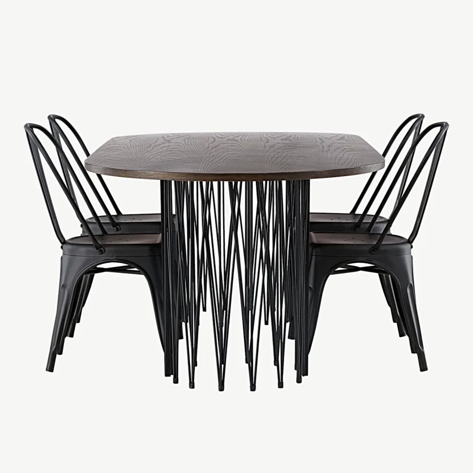 Ovaalne söögilauakomplekt Stone mokkavärvi MDF-lauaplaadi ja mustade metallist Tempe toolidega, GR23048 – 7