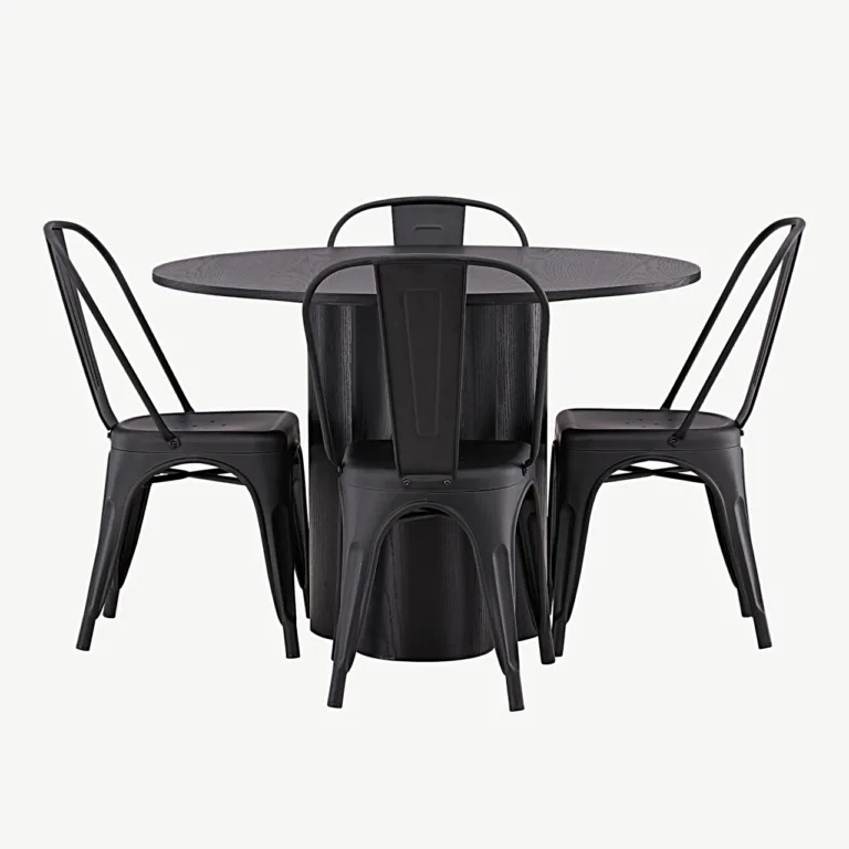 Olivia ümmargune must söögilaud (ø110 cm) ja Tempe metallist toolid - GR23110
