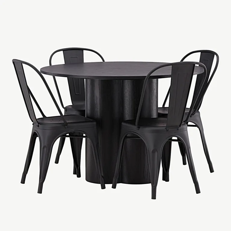 Olivia ümmargune must söögilaud (ø110 cm) ja Tempe metallist toolid - GR23110