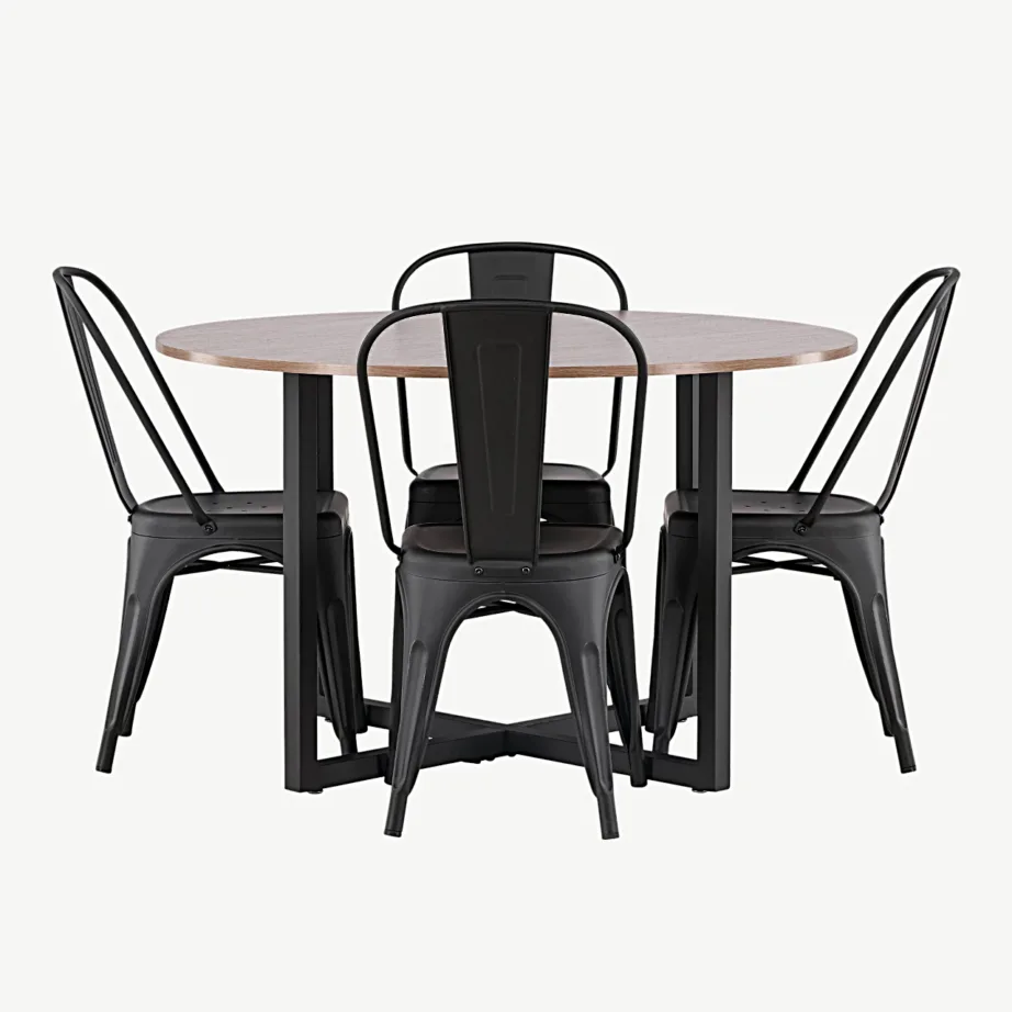 Ümmarguse söögilauakomplektiga Durango pähkel (MDF) ja mustast metallist Tempe toolid, GR23164 – 4